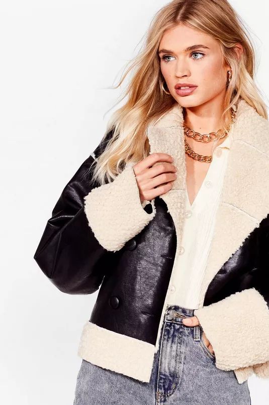 Borg Lined Faux Leather Jacket | Nasty Gal (US)