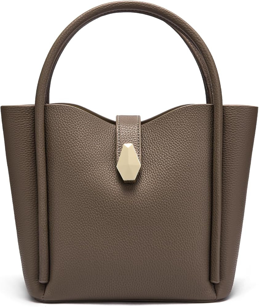 Leather Bucket Bags for Women: Designer Genuine Leather Tote Shoulder Purse - Fashion Ladies Satc... | Amazon (US)