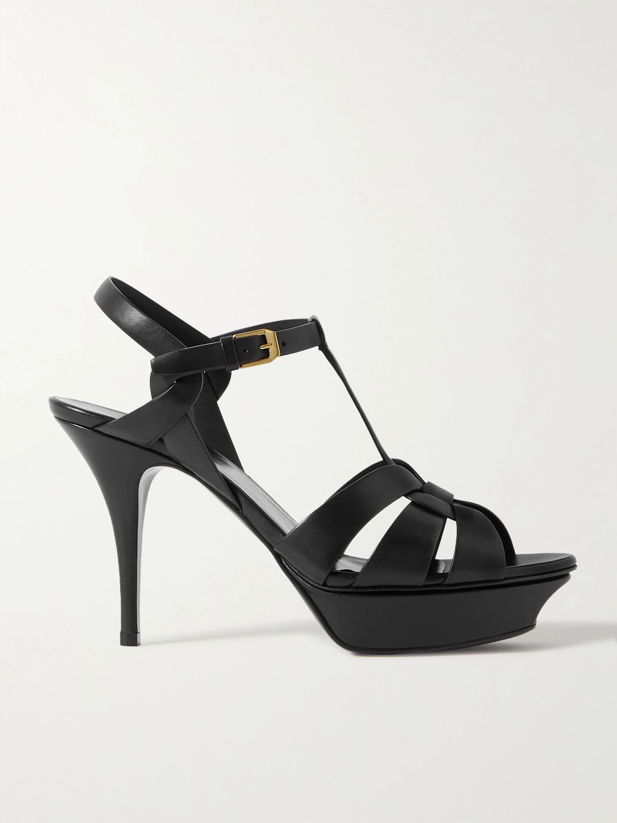 SAINT LAURENT - Tribute Woven Leather Platform Sandals - Black | NET-A-PORTER (US)