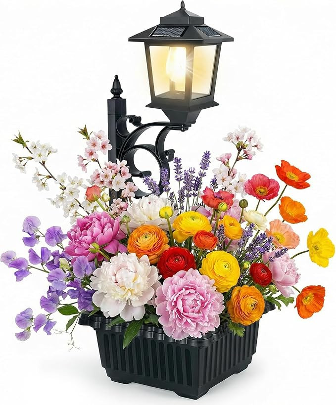 PASAMIC 2 in 1 Outdoor Flower Pots for Real or Fake Flowers, Solar Lamp Post Lights - Wall Mount ... | Amazon (US)
