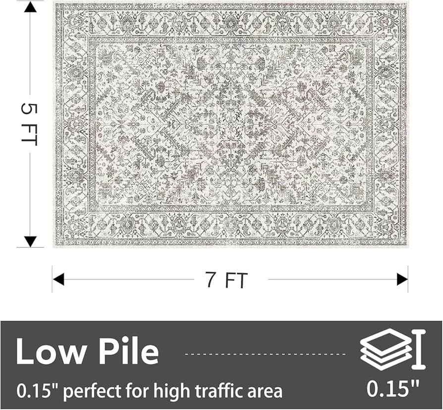 5x7 Area Rugs for Living Room Vintage Rug 5x7 Area Rug Machine Washable Rugs Non Slip Low Pile Ca... | Amazon (US)