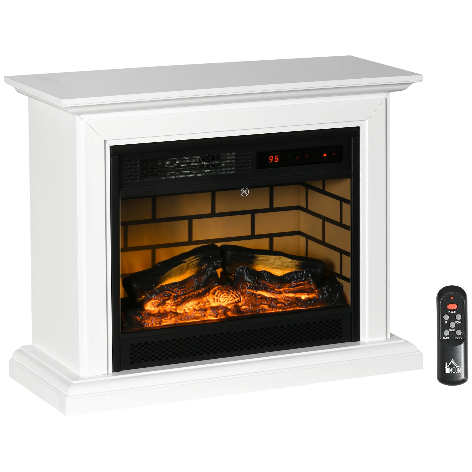 Freestanding 31" Electric Fireplace with Log Hearth, Remote, 5-Level Dimmable Flame Effect, Mantel & Overheat Protection | Bed Bath & Beyond