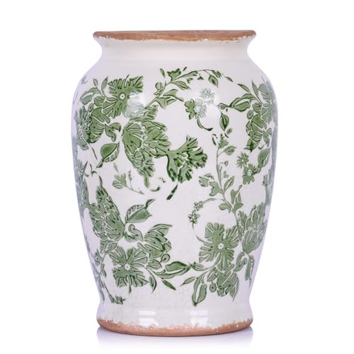7.9" Tall Green Chinoiserie Vase, Chinoiserie Decor Floral Vases, Vintage Ice-Cracked Ceramic Pottery Vase for Home, Kitchen, Bedroom, Living Room, Office, Bathroom, Shelf & Table Centerpiece Decor | Amazon (US)