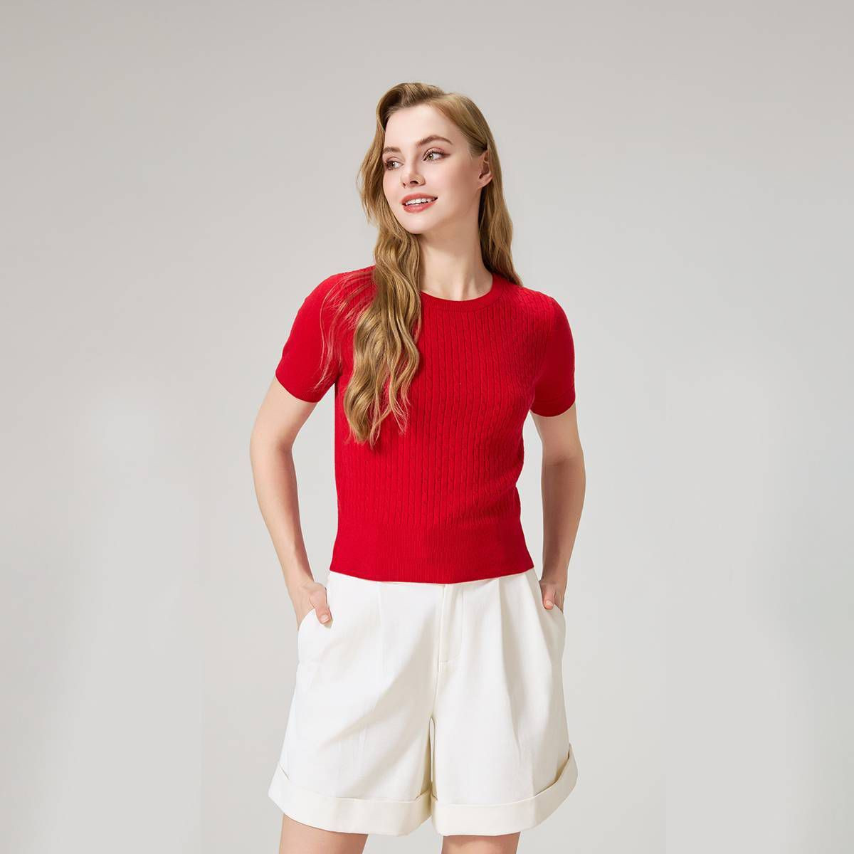 Women's Short Sleeve Cable Crewneck Sweater - A New Day™ Red S | Target