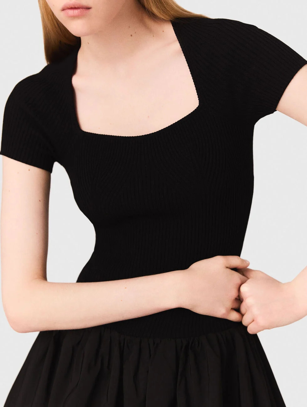 Robe longue en maille et taffetas noir / gris pour femme | Maje | Maje EU