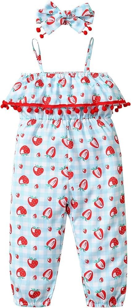 Maacie Baby Girl One-Piece Jumpsuit Spaghetti Strap Floral Print Romper for Fall | Amazon (US)