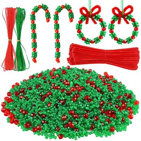 Livder 1950 Pieces Christmas Beaded Ornament Kit, 1500 Pieces Green Triangle Beads, 400 Pieces Red B | Amazon (US)