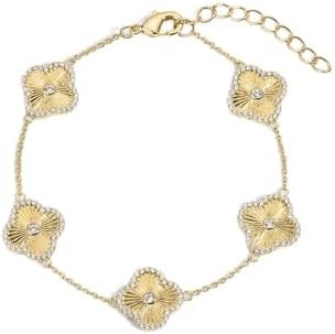 Electric Picks Mini Icon Bracelet for Women, 14k Gold Plated Clover Charm Chain Bracelet, Adjusta... | Amazon (US)