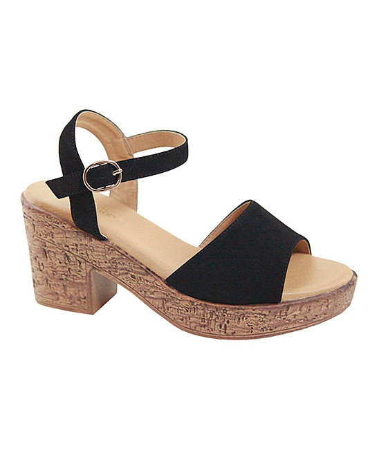Anna Shoes Women's Sandals BLACK - Black Buckle-Strap Chunky-Heel Sandal - Women | Zulily