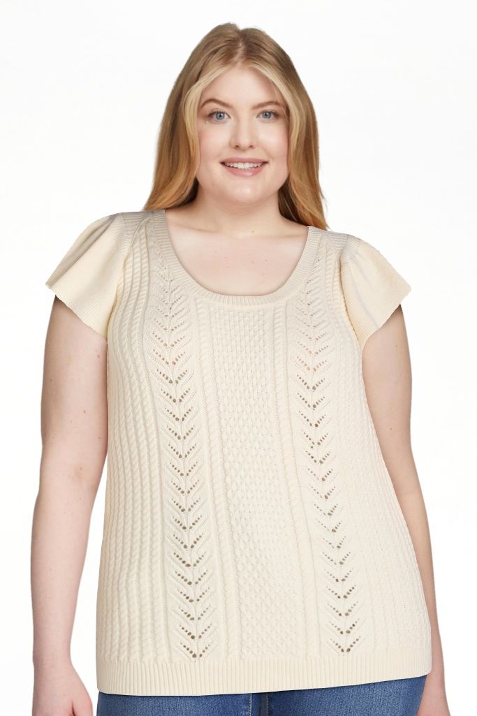 The Pioneer Woman Scoop Neck Flutter Sleeve Pullover Sweater, Women's | Walmart (US)