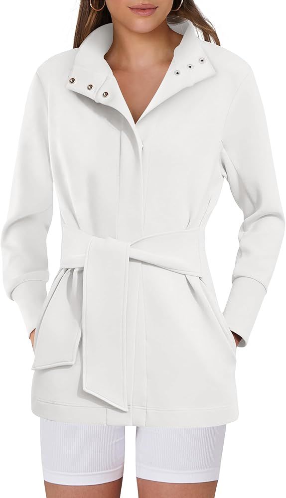 ANRABESS Womens Jacket Belted Casual Long Sleeve Wrap Trench Coat 2024 Fall Trendy Button Up Dres... | Amazon (US)