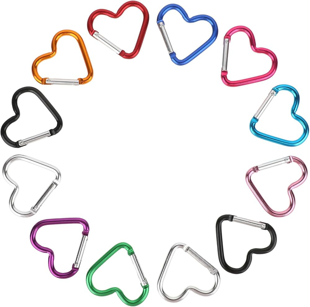 12Pcs Heart Shaped Carabiner,Aluminum Heart Keychain,10 Colors Heart Keychain Clip for Dog Leash ... | Amazon (US)