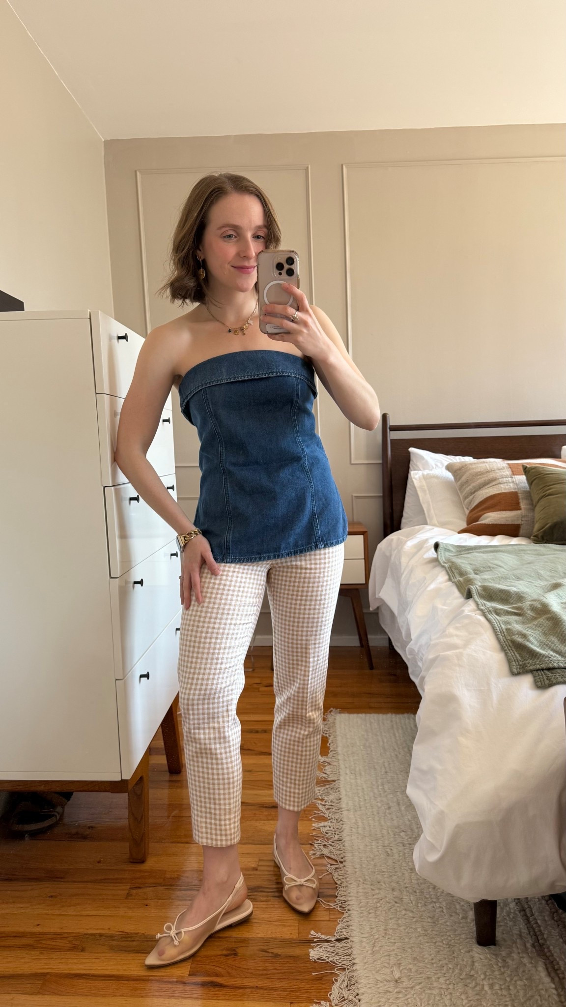 Outfits for Paris! Wearing 0 petite denim tube top
0 petite gingham ankle pants 
Size 6.5 mesh pointed toe flat 


#LTKPetite #LTKootd #LTKSaleAlert