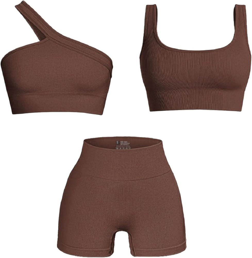 niyokki Workout Sets for Women 2 Piece Seamless Sexy One Shoulder Sport Bra High Waist Shorts GMY... | Amazon (US)