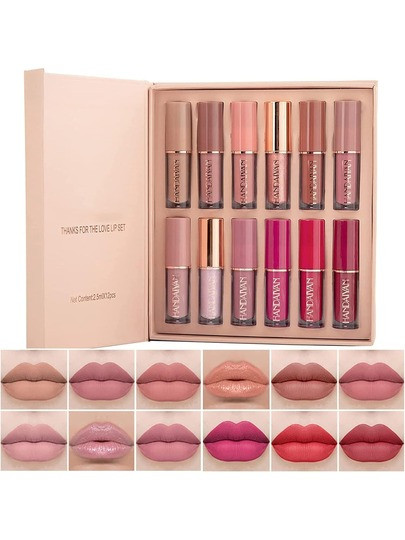 HANDAIYAN 12Piezas Pintalabios Líquidos Mate, Set de Lip Gloss y Labiales , Kit de Maquillaje de Labios para Mujer. | SHEIN