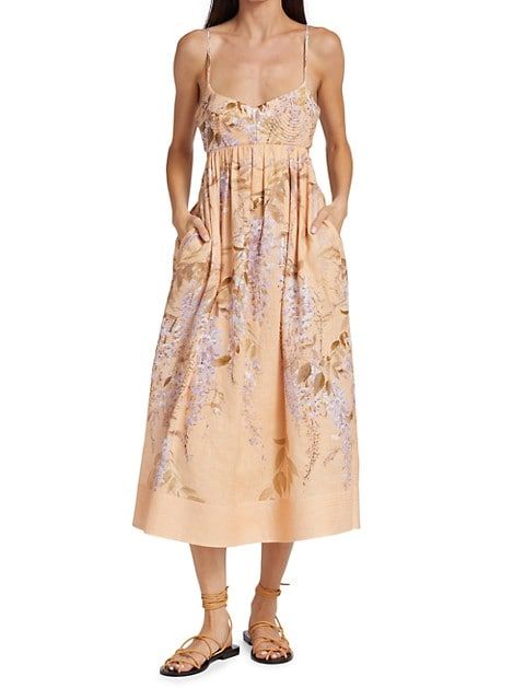 Linen Floral Midi Dress | Saks Fifth Avenue