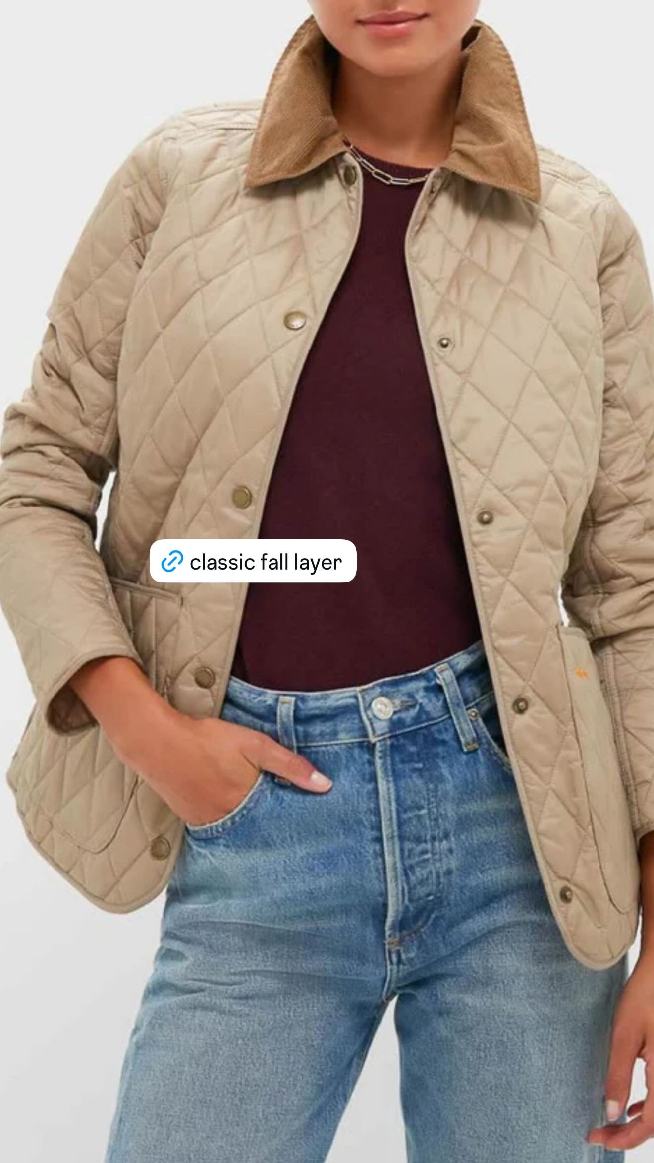 such a classic fall layer! i love the quilted texture, neutral color, and corduroy collar detail because it gives it that timeless, slightly heritage feel that works with everything. so easy over a tee or sweater with denim now, and perfect for layering once the temps really start to drop. one of those jackets you’ll reach for all season for errands, travel days, weekend plans, and everyday outfits.  

 #LTKSeasonal