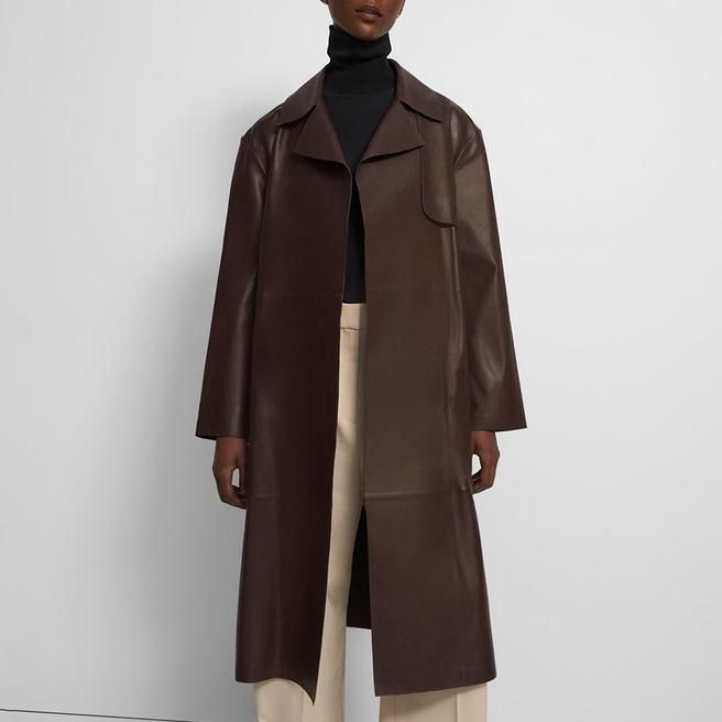 Brown Wrap Leather Trench Coat | BrandAlley