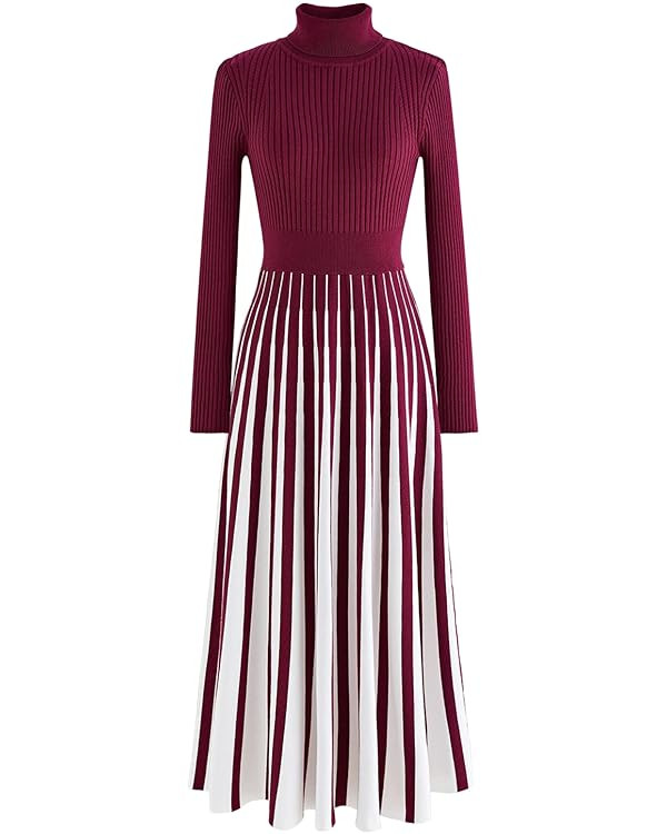 CHICWISH Women's Stripe Print Turtleneck Knit Midi Dress | Amazon (US)