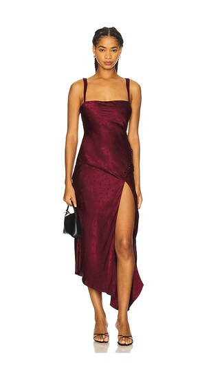 Carla Jacquard Midi Dress in Burgundy | Revolve Clothing (Global)