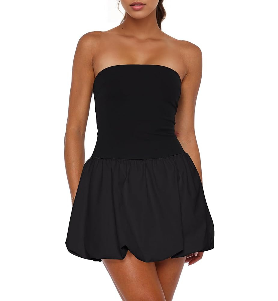 Women’s Sexy Strapless Mini Dress Club Tube Corset Party Dress Y2k Bubble Skirt Summer Casual B... | Amazon (US)