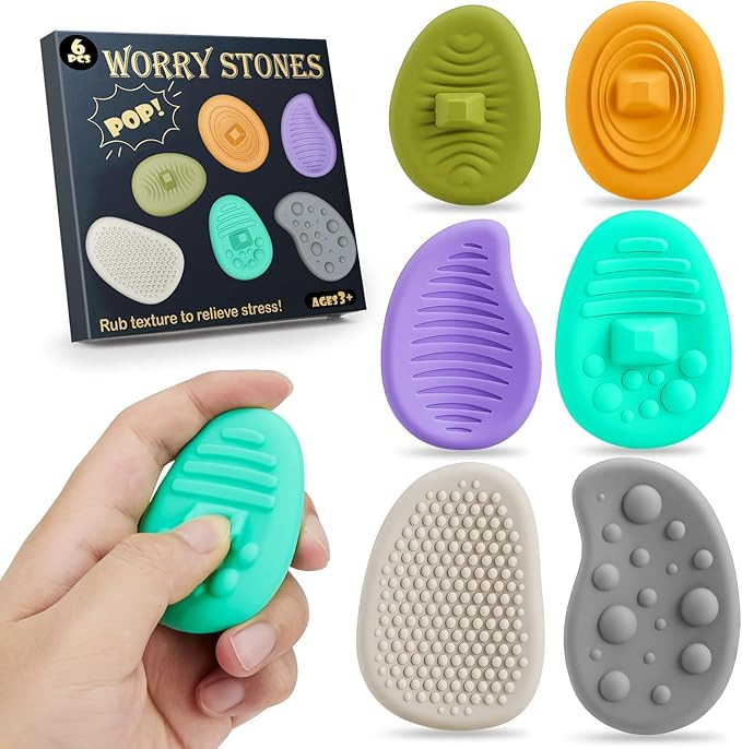 Fidget Toys Worry Stones for Anxiety:6 Pack Sensory Toys for Stress-Silent Fidget Stones-Autism S... | Amazon (US)