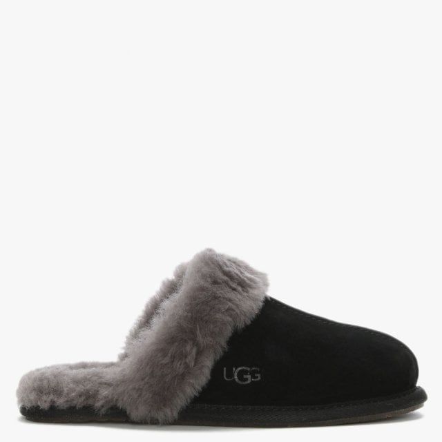 Women's Scuffette Black Grey Suede Shearling Slippers | Daniel Footwear (UK)