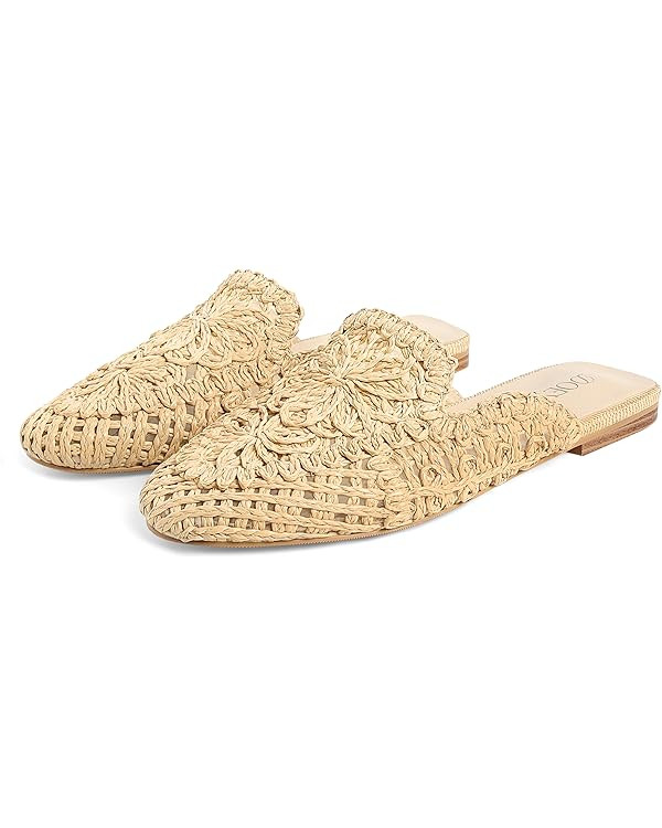 DOEYG Raffia Mules for Women Woven Square Toe Mary Jane Ballet Flats Heel Mules Dressy Comfortabl... | Amazon (US)