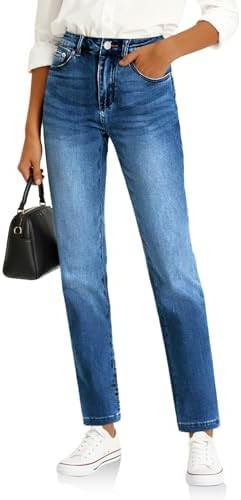 Cicy Bell Womens Straight Leg Jeans High Waisted Mid Rise Stretchy Denim Pants Tapered Petite Jea... | Amazon (US)