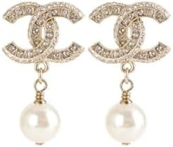 Crystal Pearl Drop Earrings, Gold Design with Rhinestones, Classic Dangle Style | Amazon (US)