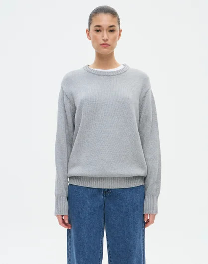 Longline Crew Cotton Knit Jumper in Grey Marle | Glassons | Glassons (Australia)