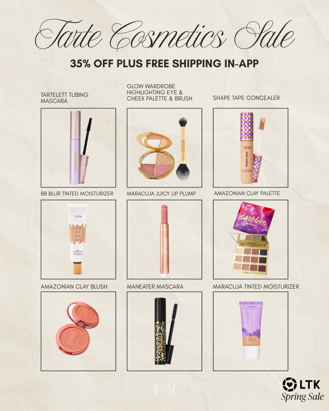 Tarte is part of the LTK Spring Sale and the deals are actually insane right now! The Maneater mascara & Amazonian clay blush are an absolute must.
tarte cosmetics sale, tarte shape tape concealer, tarte tubing mascara, maracuja juicy lip, amazonian clay blush, tartelette palette, tarte makeup sale, beauty deals, spring beauty sale, makeup favorites 

 #LTKSpringSale #LTKSaleAlert #LTKBeauty
