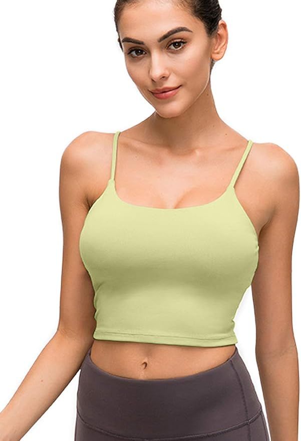 Longline Sports Bra Workout Crop Tank Tops for Women Strappy Padded Yoga Camisole High Impact | Amazon (US)