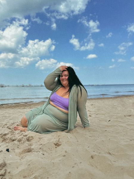 Plus size sparkle bikini wearing a size XXL in the top and an XXL in the bottoms! 
Green swim cover up from Pretty Little Thing size 18

#LTKMidsize #LTKSwim #LTKPlusSize