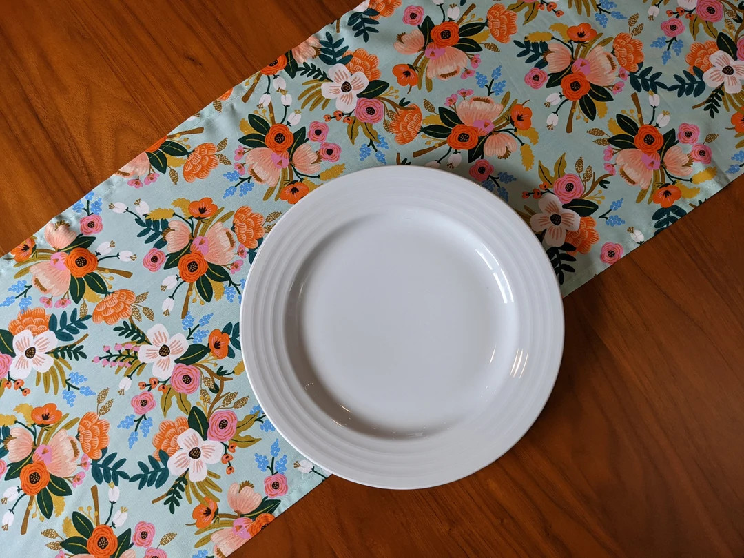 13" x 70" Rifle Paper Co Lively Floral Mint Amalfi Floral Table Runner, Cotton + Steel Modern Run... | Etsy (US)
