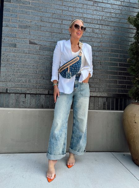 Classic and seasonal! So happy to find my linen blazer avail for you all! 
I did small. 
Jeans tts but run a little roomy 
Smoothing tanks use code: LILLIEXSPANX.

Summer outfit. Blazer. White linen. Workwear. Chic. Summer style. Baggy jeans. 

#LTKFindsUnder100 #LTKStyleTip #LTKWorkwear