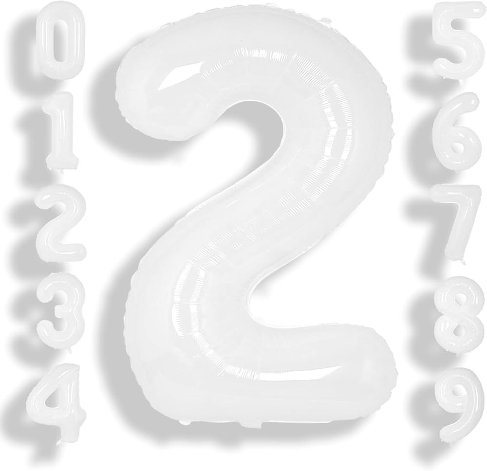 SUWEN 40 Inch White Large 2 Balloon Number Big Foil Helium Number Balloons 0-9 Giant Jumbo Happy ... | Amazon (US)
