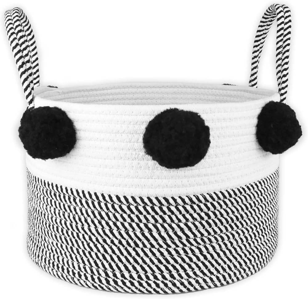 QDSTCKJ Cotton Rope Storage Basket 15" x 15" x 8.5", Woven Laundry Basket with Handles and Pom-po... | Amazon (US)