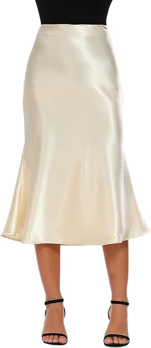 ALCEA ROSEA Womens High Waist Midi Skirt Fishtail Silky Satin Skirt Work Party Pencil Bias Cuttin... | Amazon (US)