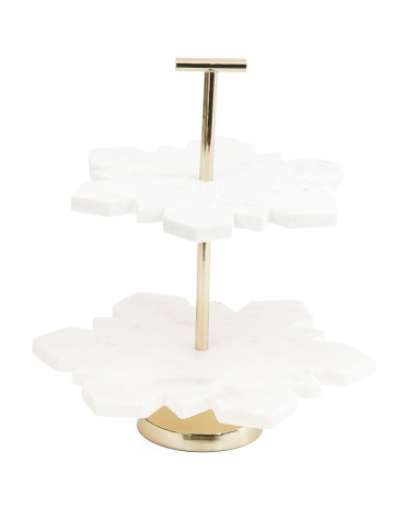 13x13 2-tier Marble Snowflake Serving Stand | TJ Maxx