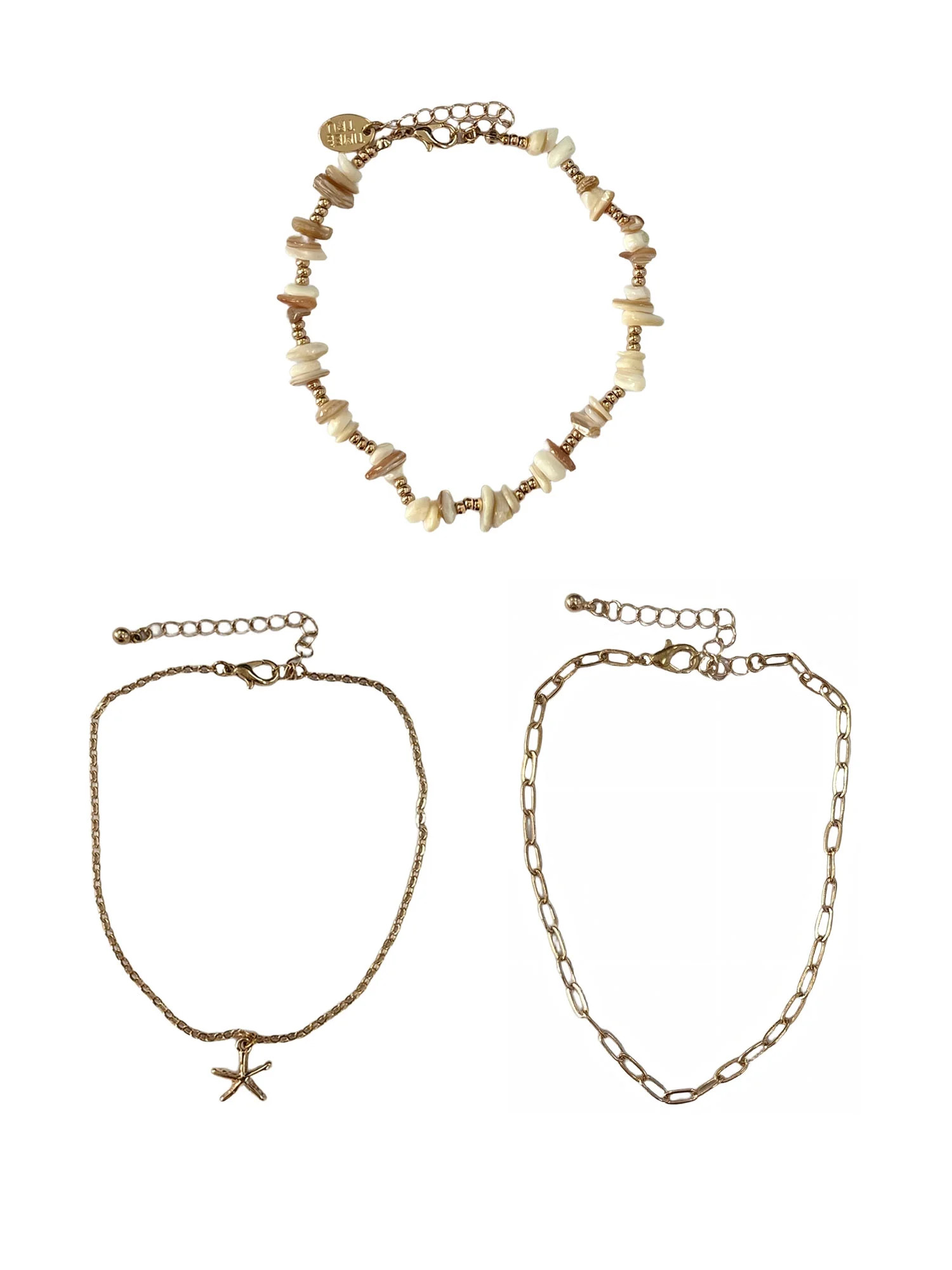 Time and Tru Ivory and Gold Plated Shells and Starfish Anklets for Female Adults and Teens, 3 pac... | Walmart (US)