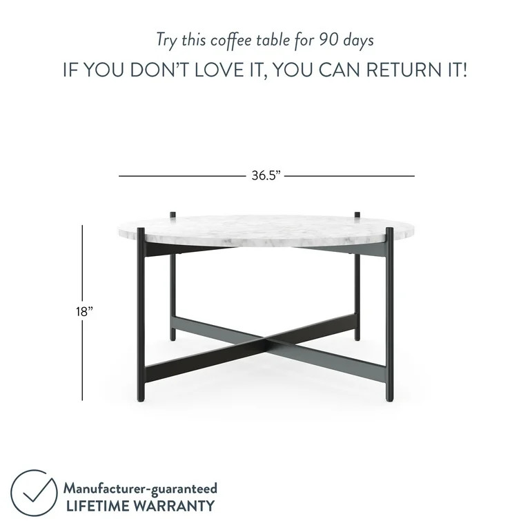 Nathan James Piper White Faux Marble Black Metal Frame Round Modern Living Room Coffee Table - Wa... | Walmart (US)