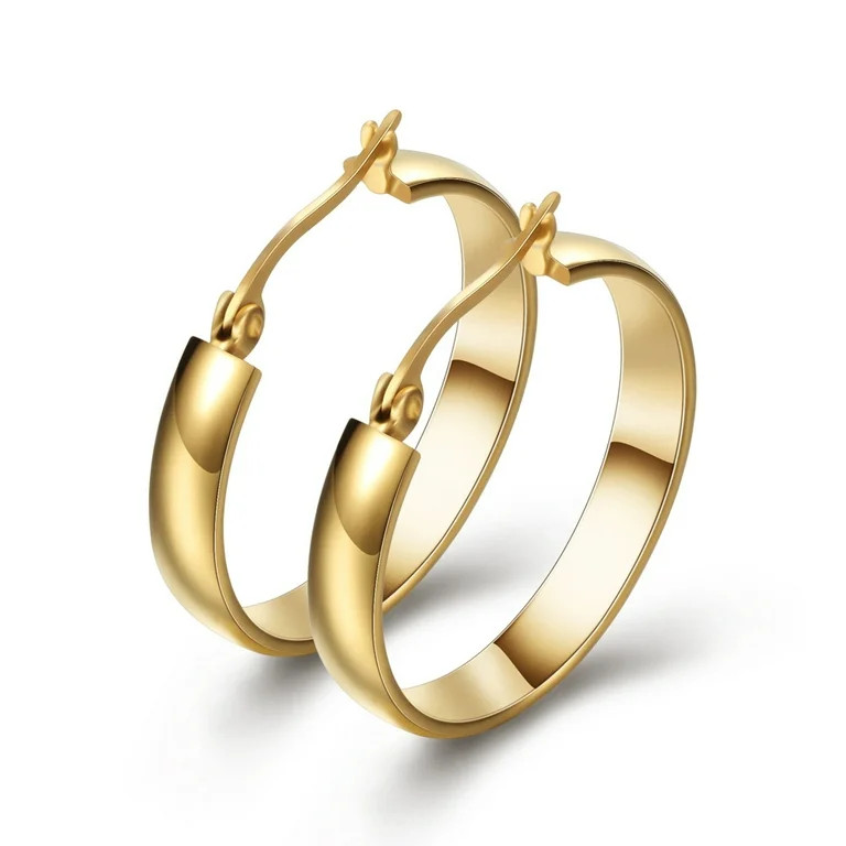 14K Gold Plated Thick Flat Edge Hoop Earrings for Women Girls | Walmart (US)