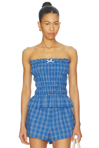 FAITHFULL THE BRAND Leya Top in Flor Check - Cobalt from Revolve.com | Revolve Clothing (Global)