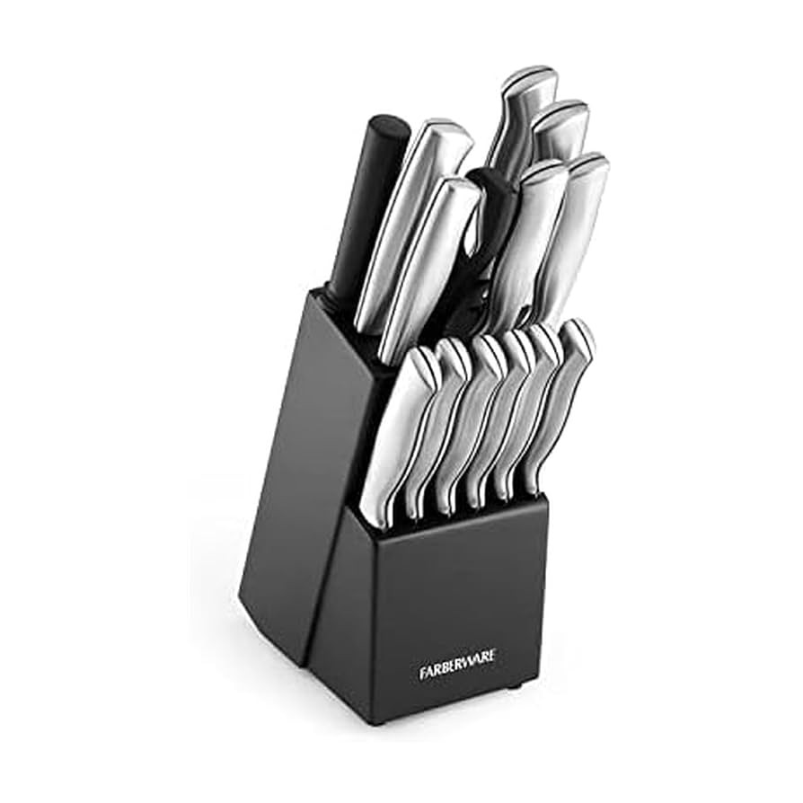 FARBERWARE 15-Piece Kitchen Knife Set with High-Carbon Stainless Steel Blades, Black Handles, Ste... | Amazon (US)