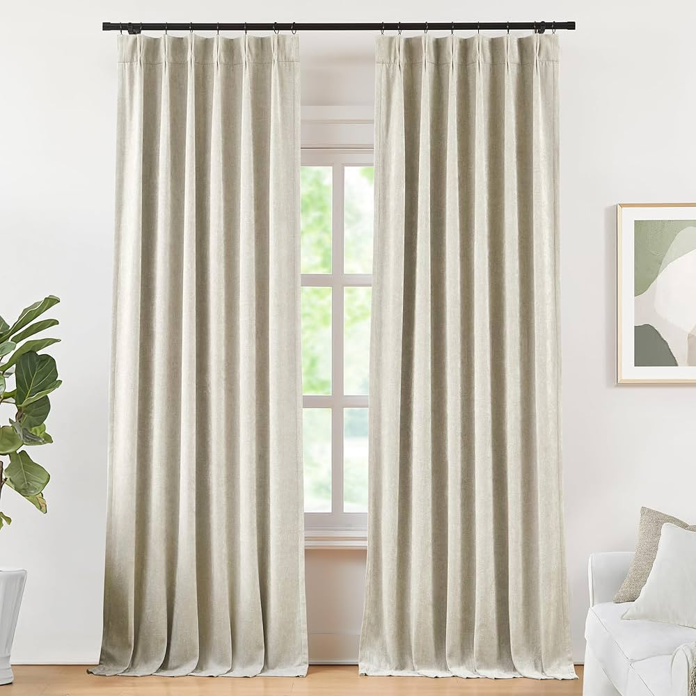 Vision Home Ivory Beige Pinch Pleated Full Blackout Curtains Velvet Chenille Room Darkening Windo... | Amazon (US)