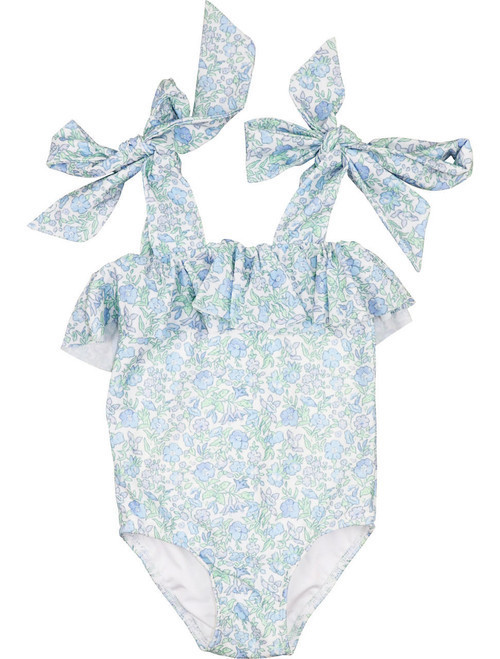 Blue And Green Floral Lycra Swimsuit | Cecil and Lou