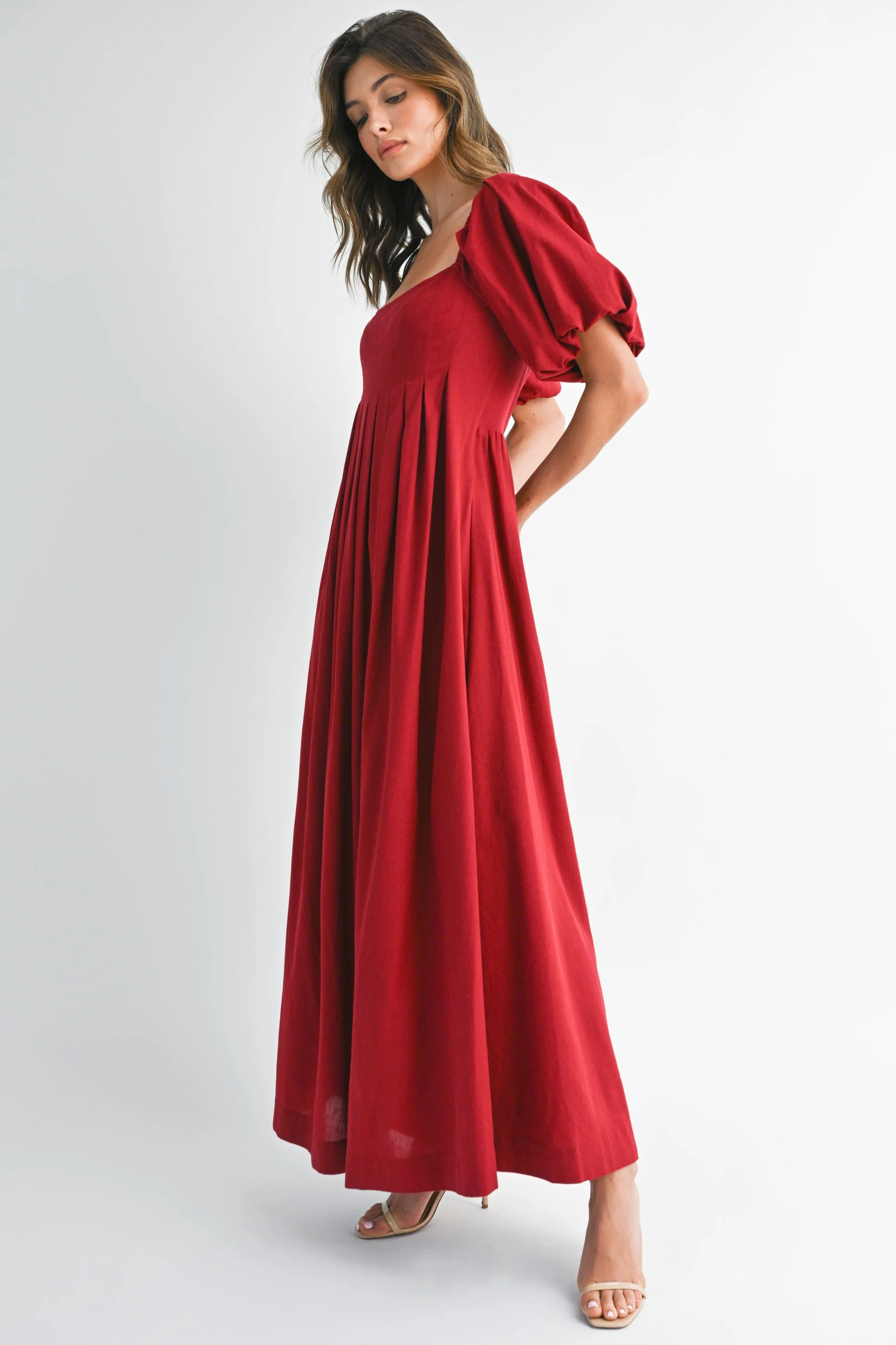 Burgundy Square Neck Puff Sleeve Maxi Dress | PinkBlush Maternity