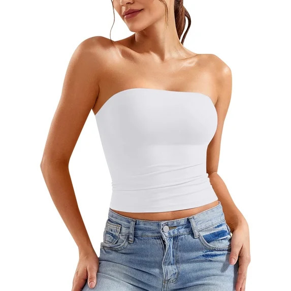 Hwmodou Women'S Tanks & Camis For Womens Solid Color Crop Top Strapless Bandeau Tube Top Sleevele... | Walmart (US)