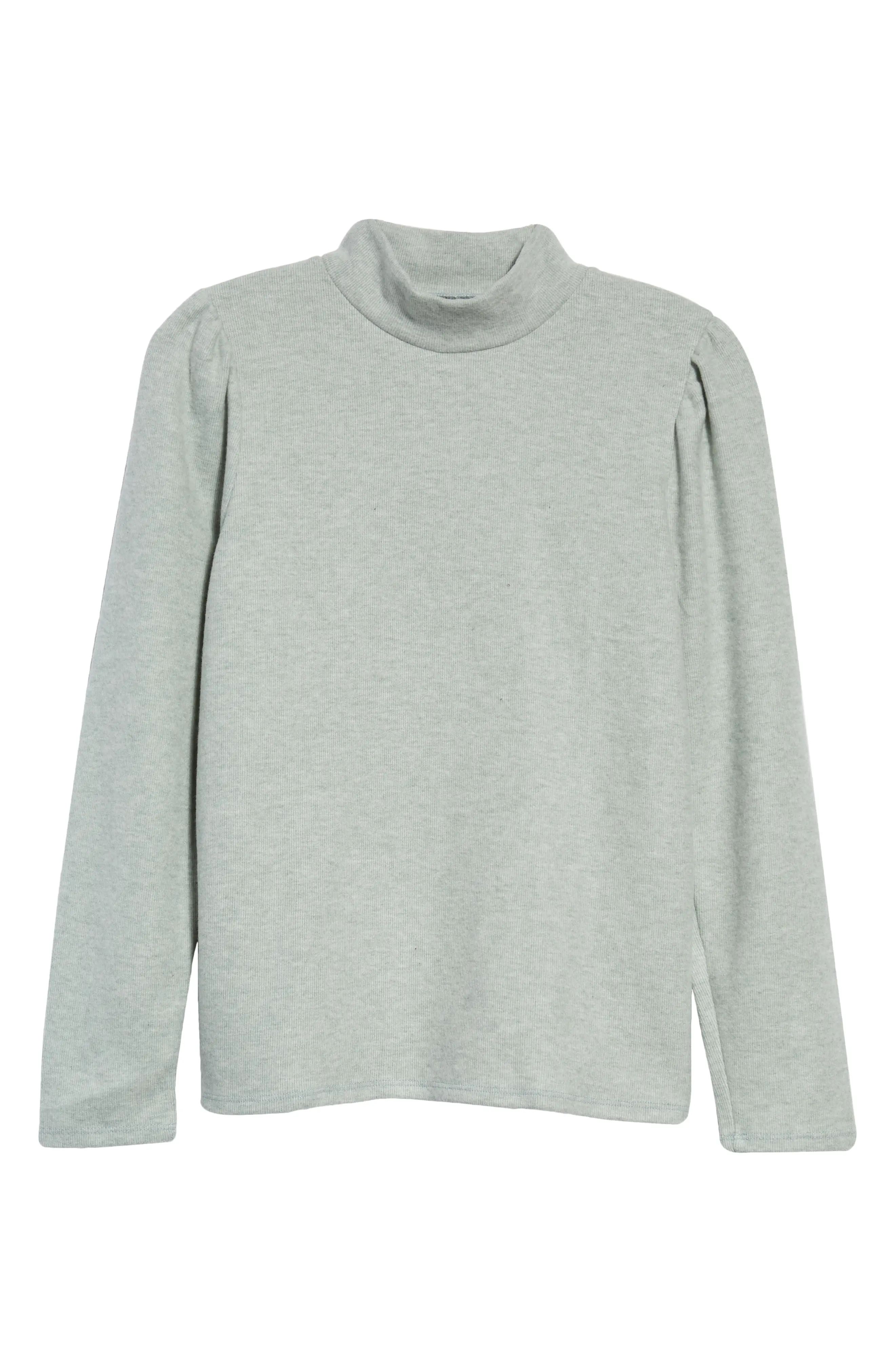 Madewell Resourced Plush Mock Neck Puff Sleeve Top in Heather Sage Mist at Nordstrom, Size X-Large | Nordstrom